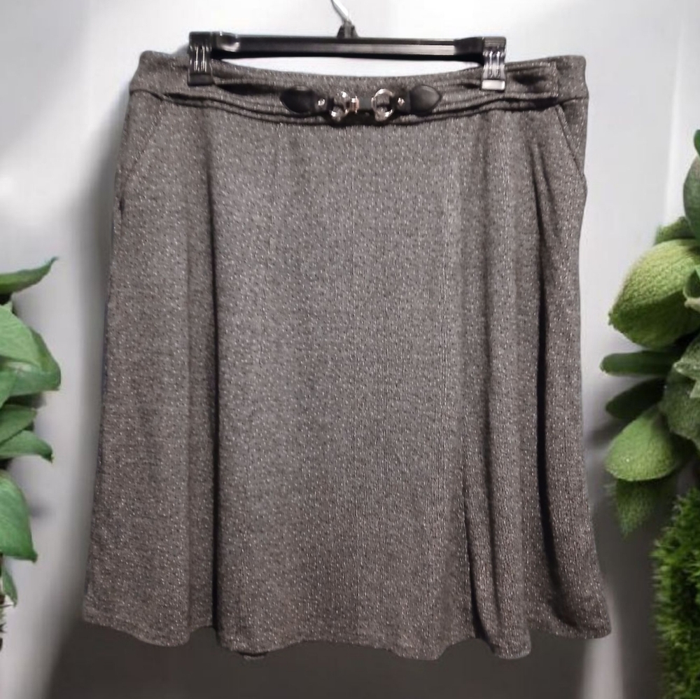 CJ Banks Black Aline Midi Skirt Black Dot Modest Womans size 18W Mature